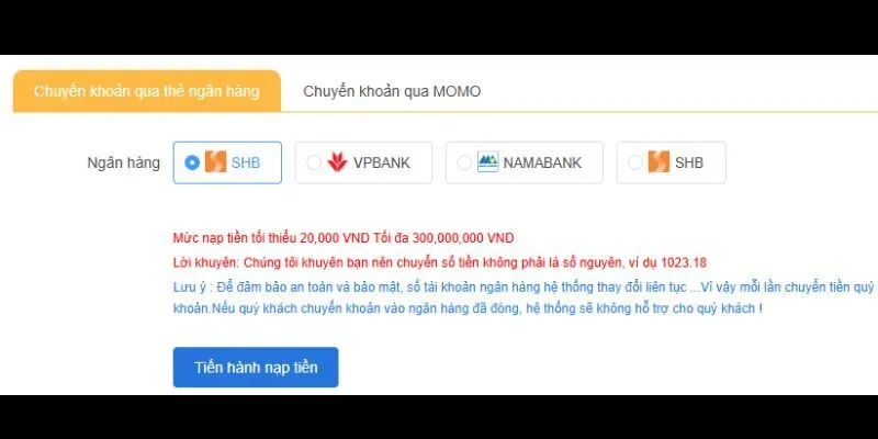 Hướng dẫn nạp tiền 7club qua ngân hàng