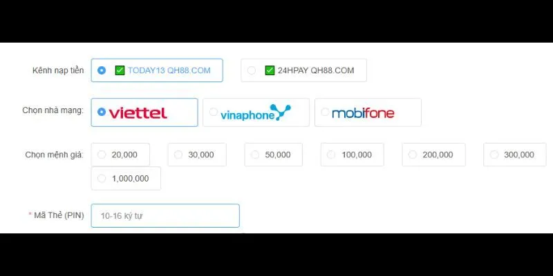 Nạp tiền 7club nhanh chóng bằng thẻ cào
